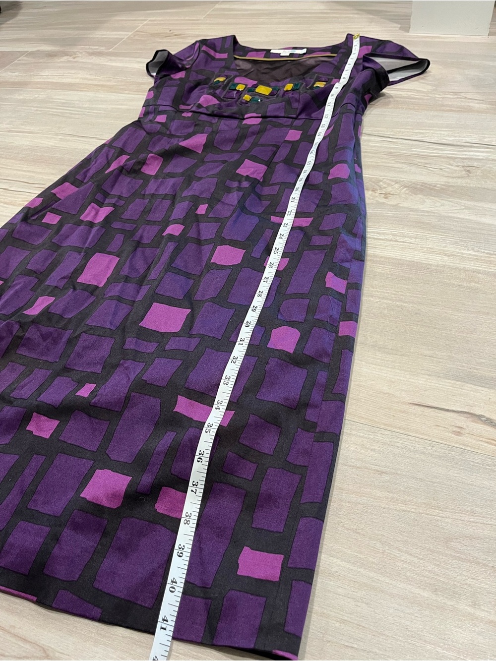 Boden Purple Geometric Midi Dress with Embellished Neckline - Picture 9 of 9